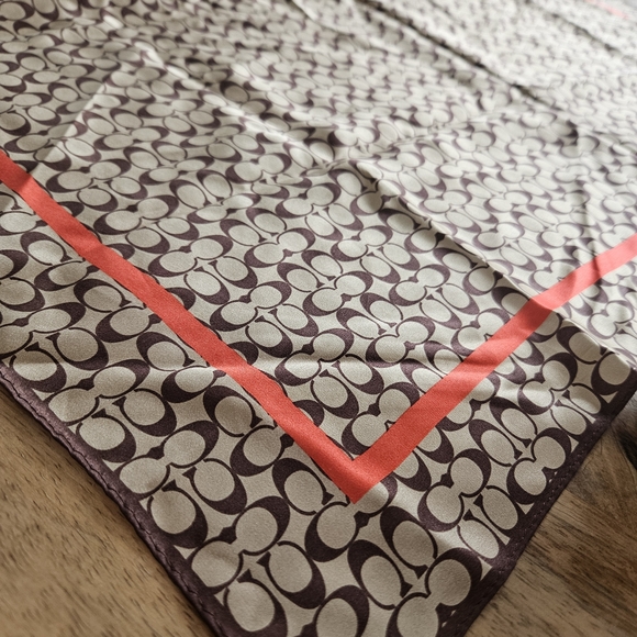 COACH Designer Brown and Red Patterned Scarf - Picture 8 of 8